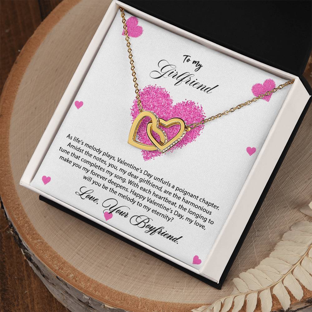 valentine-8c Interlocking Hearts Necklace, Gift to my Girlfriend with Beautiful Message Card