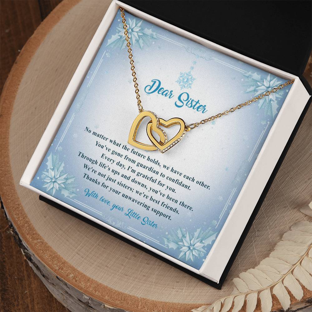 95315b Interlocking Hearts Necklace, Gift to my Sister with Beautiful Message Card