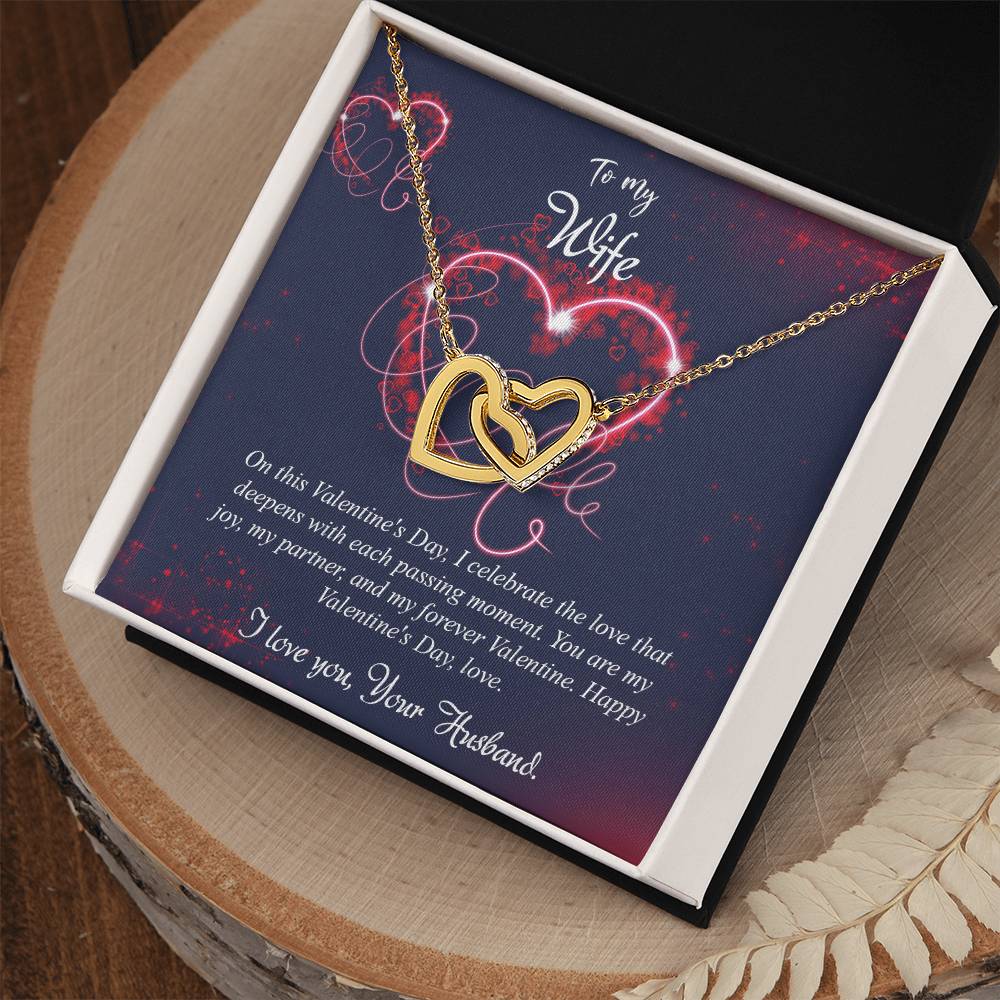 valentine-7a Interlocking Hearts Necklace, Gift to my Wife with Beautiful Message Card