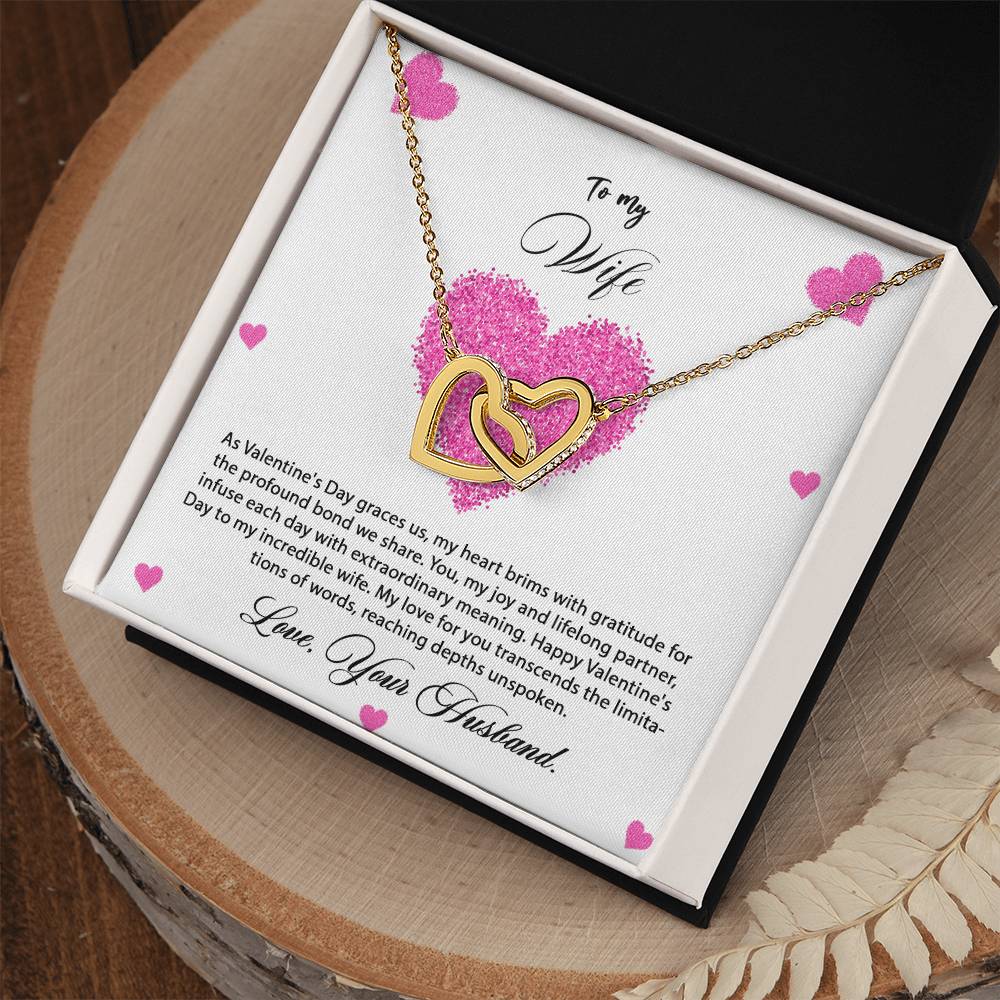 valentine-8a Interlocking Hearts Necklace, Gift to my Wife with Beautiful Message Card