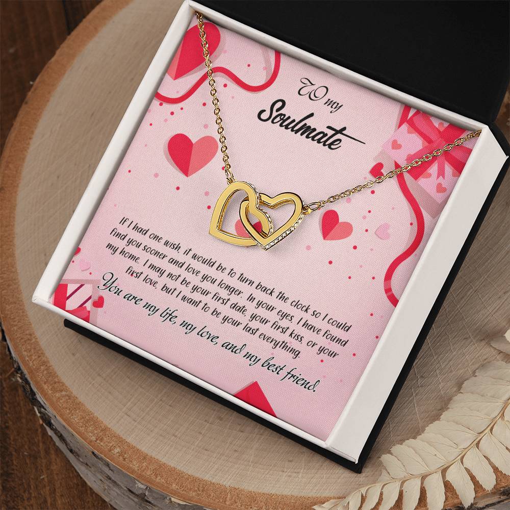 valentine-15b Interlocking Hearts neck, Gift to My Soulmate with Message Card