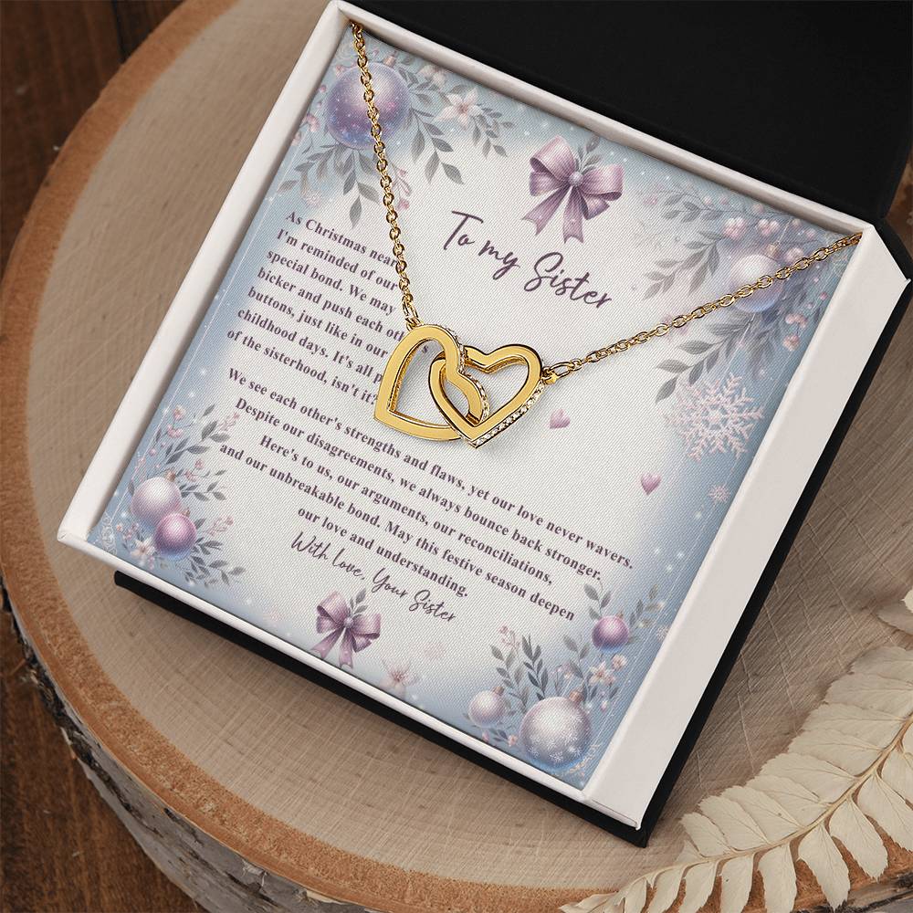 95784c Interlocking Hearts Necklace, Gift to my Sister with Beautiful Message Card