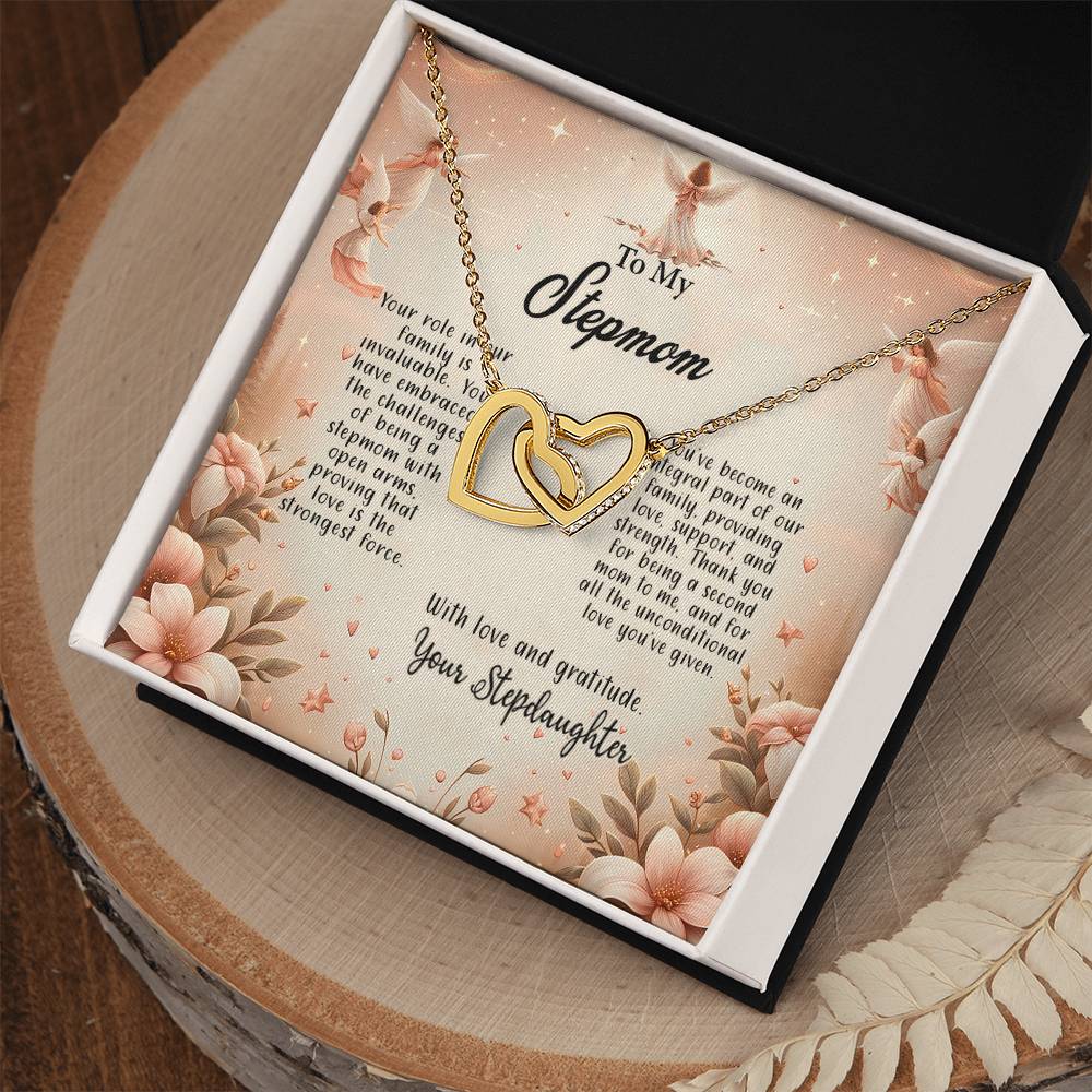 4052b Interlocking Hearts Necklace, Gift to my Stepmom with Beautiful Message Card