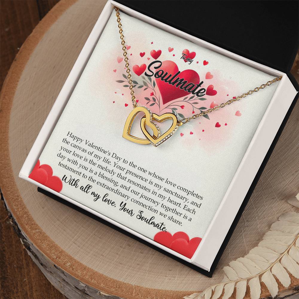 Valentine-st11b Interlocking Hearts neck, Gift to My Soulmate with Message Card