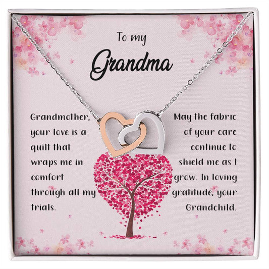 4042a Interlocking Hearts Necklace, Gift to my Grandma with Beautiful Message Card