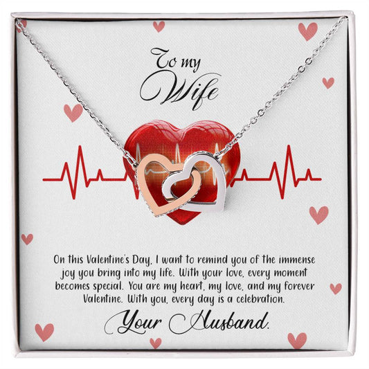 valentine-33a Interlocking Hearts Necklace, Gift to my Wife with Beautiful Message Card