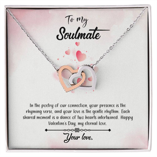 valentine-12b Interlocking Hearts neck, Gift to My Soulmate with Message Card