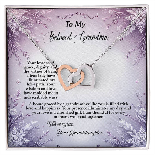 4054a Interlocking Hearts Necklace, Gift to my Grandma with Beautiful Message Card