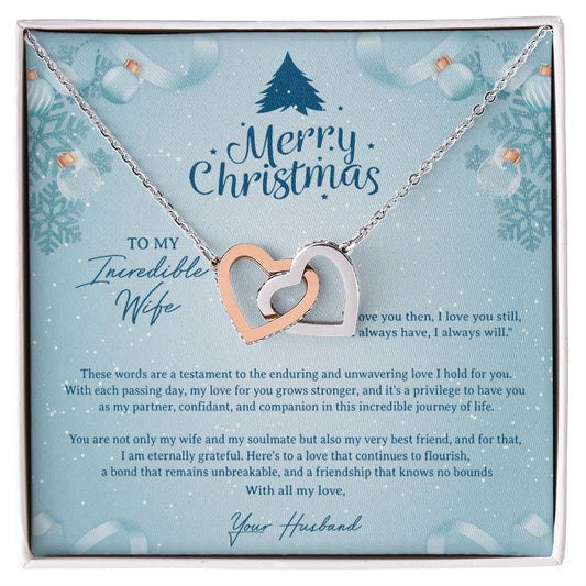 94351c Interlocking Hearts neck, Gift to my Wife with Beautiful Message Card