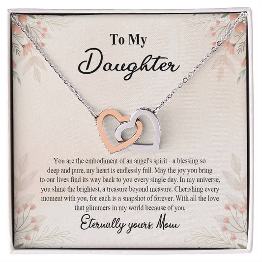 4025b Interlocking Hearts neck, Gift to my Daughter with Beautiful Message Card