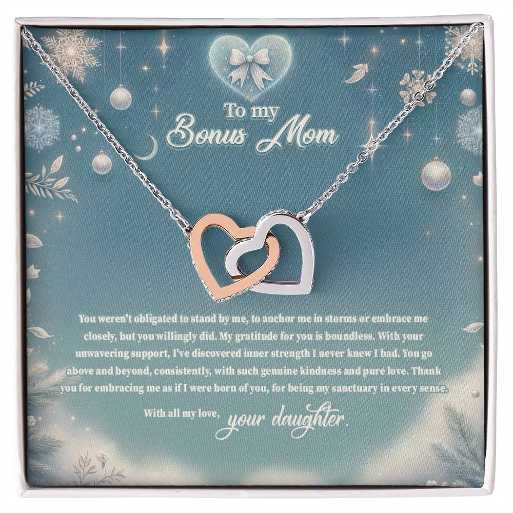 4045 (a) Interlocking Hearts Necklace, Gift to my Stepmom with Beautiful Message Card