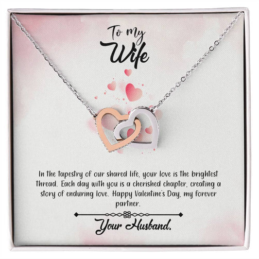 valentine-12a Interlocking Hearts Necklace, Gift to my Wife with Beautiful Message Card
