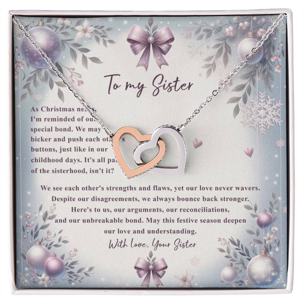 95784c Interlocking Hearts Necklace, Gift to my Sister with Beautiful Message Card