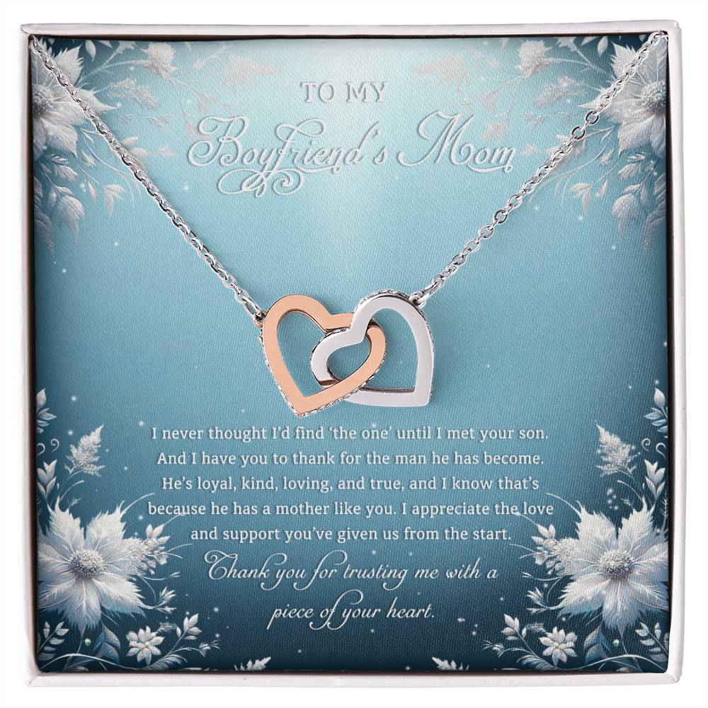 95313c Interlocking Hearts Necklace, Gift to my Boyfriend's Mom with Beautiful Message Card