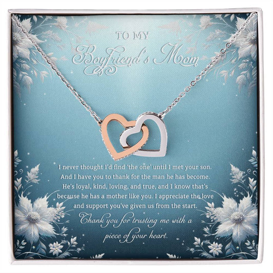 95313c Interlocking Hearts Necklace, Gift to my Boyfriend's Mom with Beautiful Message Card