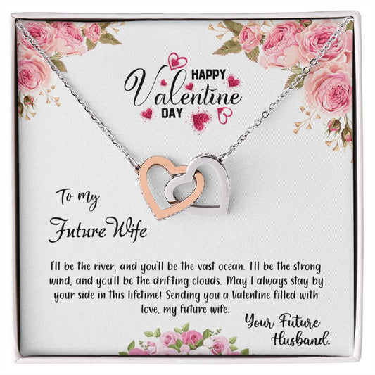 valentine-31d Interlocking Hearts Necklace, Gift to my Future Wife with Beautiful Message Card