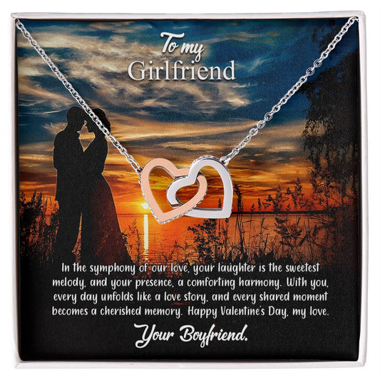 valentine-3c Interlocking Hearts Necklace, Gift to my Girlfriend with Beautiful Message Card