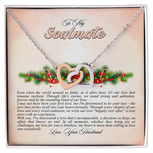 4009a Interlocking Hearts neck, Gift to My Soulmate with Message Card