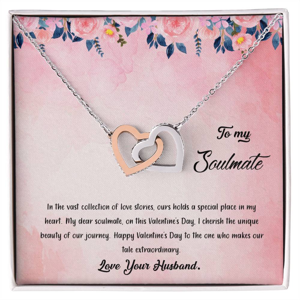 valentine-38b Interlocking Hearts neck, Gift to My Soulmate with Message Card