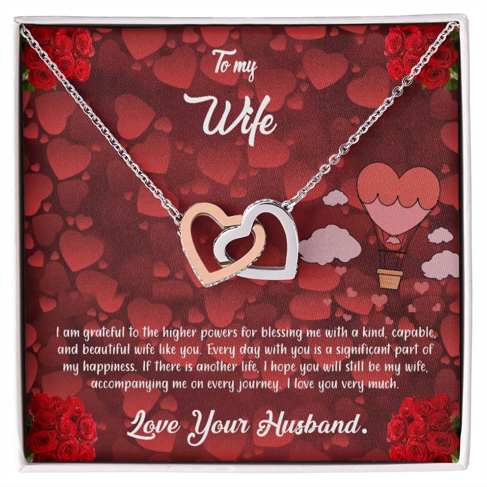 valentine-27a Interlocking Hearts Necklace, Gift to my Wife with Beautiful Message Card