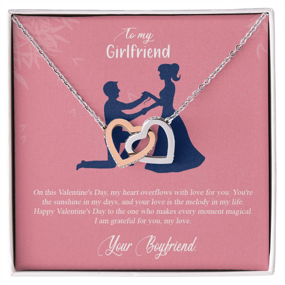 valentine-2c Interlocking Hearts Necklace, Gift to my Girlfriend with Beautiful Message Card