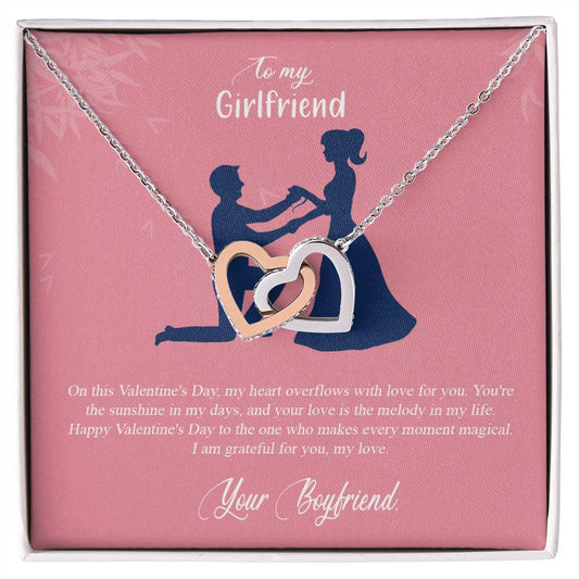 valentine-2c Interlocking Hearts Necklace, Gift to my Girlfriend with Beautiful Message Card