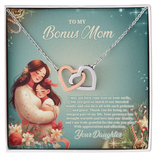 4024c Interlocking Hearts Necklace, Gift to my Stepmom with Beautiful Message Card