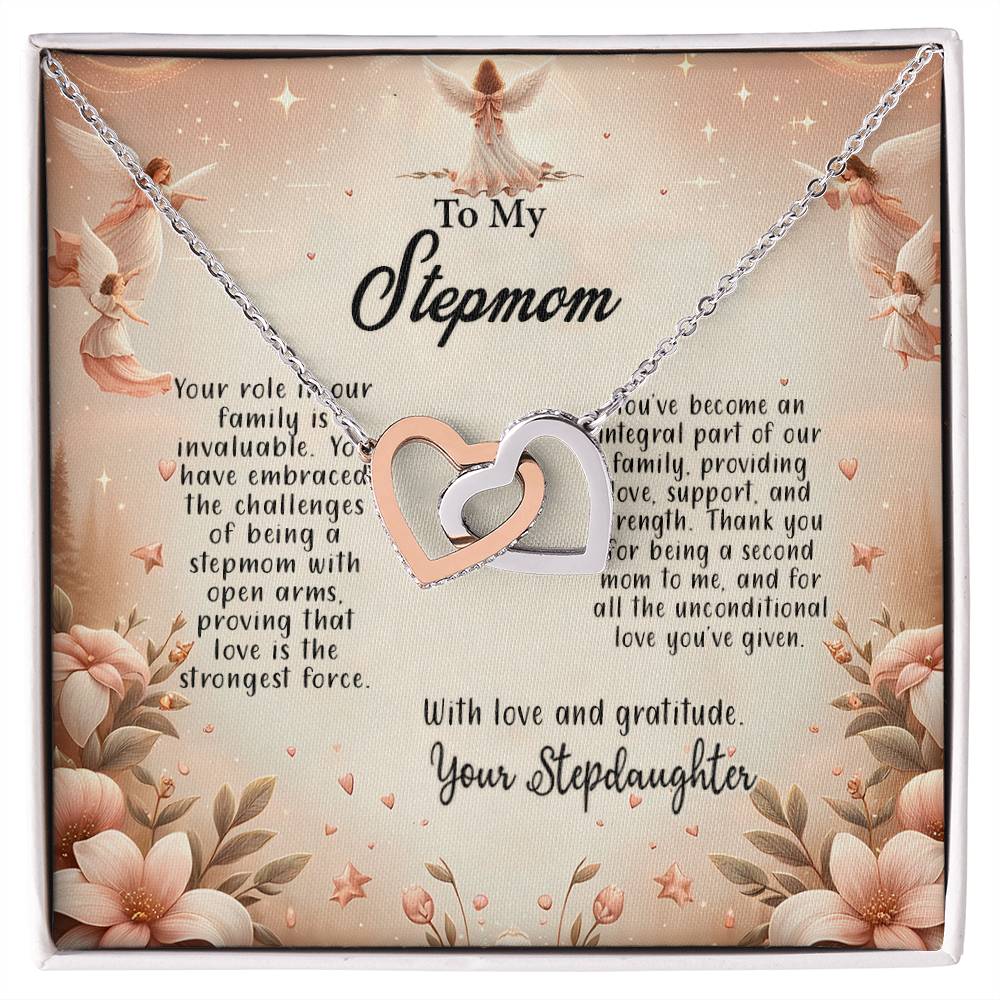 4052b Interlocking Hearts Necklace, Gift to my Stepmom with Beautiful Message Card