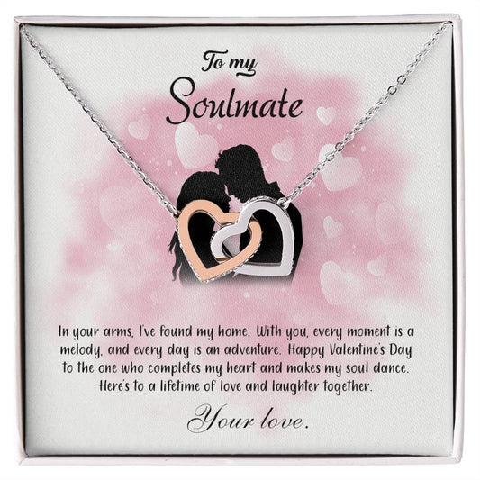 valentine-5b Interlocking Hearts neck, Gift to My Soulmate with Message Card