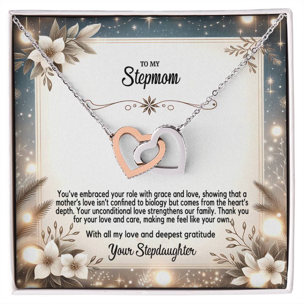 4055(c) Interlocking Hearts Necklace, Gift to my Stepmom with Beautiful Message Card