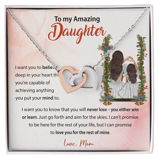 94683c Interlocking Hearts Necklace, Gift to my Daughter with Beautiful Message Card