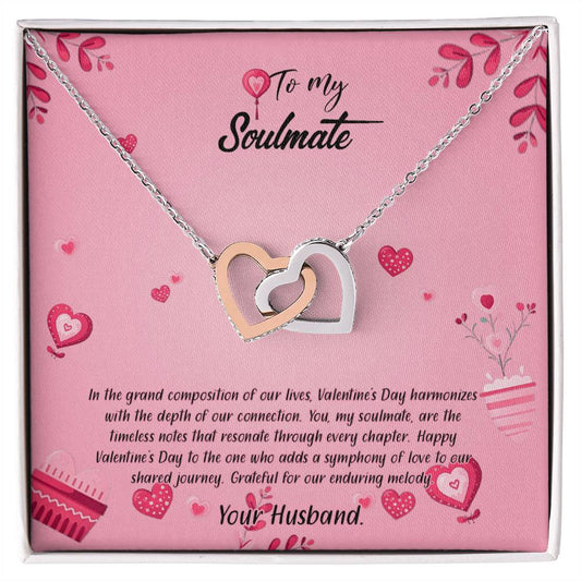 valentine-16b Interlocking Hearts neck, Gift to My Soulmate with Message Card