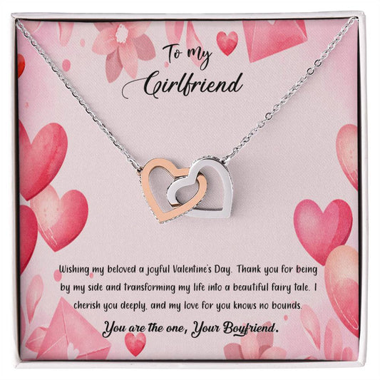 valentine-37c Interlocking Hearts Necklace, Gift to my Girlfriend with Beautiful Message Card