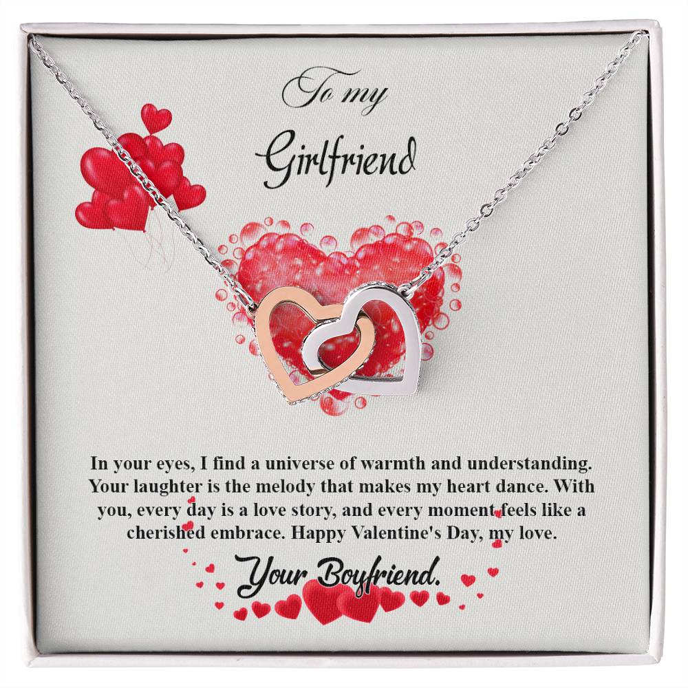 valentine-20c Interlocking Hearts Necklace, Gift to my Girlfriend with Beautiful Message Card