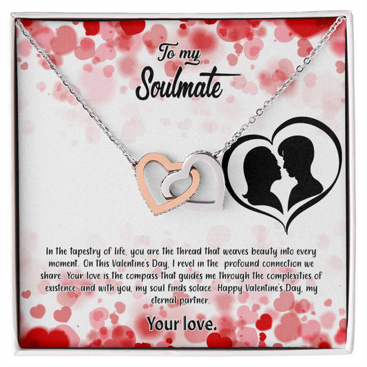 valentine-36b Interlocking Hearts neck, Gift to My Soulmate with Message Card