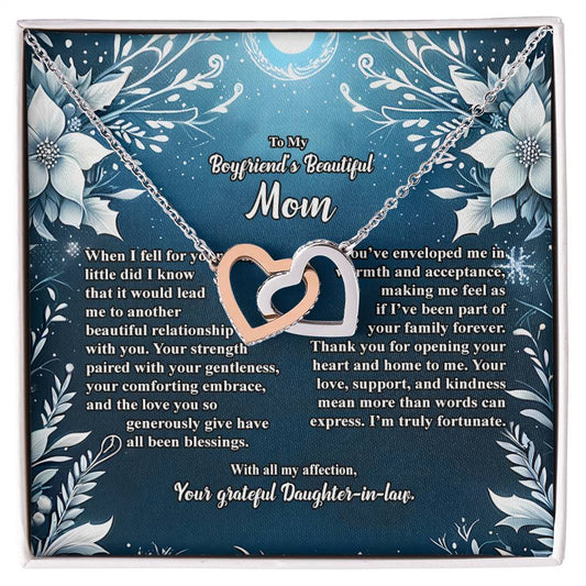 4046c Interlocking Hearts Necklace, Gift to my Boyfriend's Mom with Beautiful Message Card