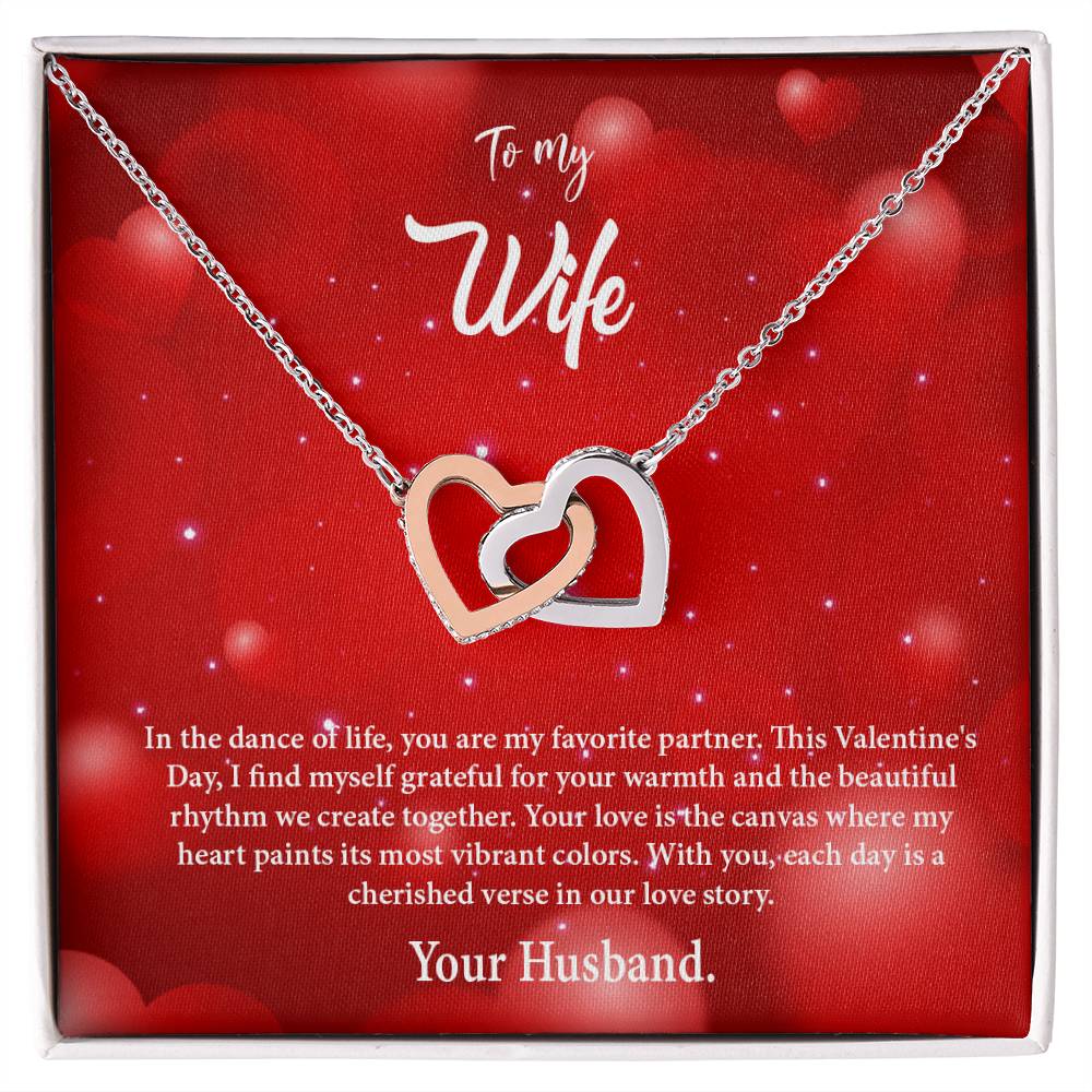 valentine-34a Interlocking Hearts Necklace, Gift to my Wife with Beautiful Message Card