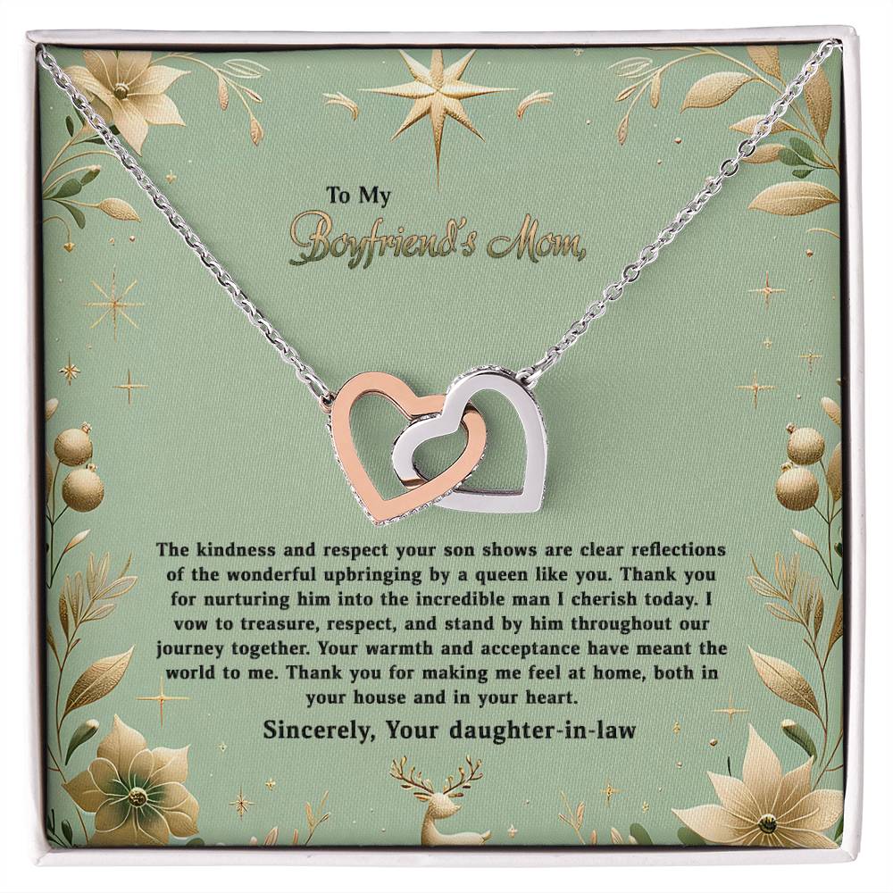 4047a Interlocking Hearts Necklace, Gift to my Boyfriend's Mom with Beautiful Message Card