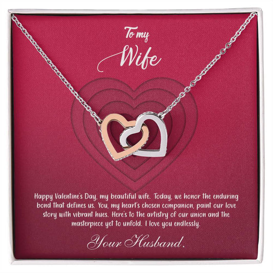 valentine-9a Interlocking Hearts Necklace, Gift to my Wife with Beautiful Message Card