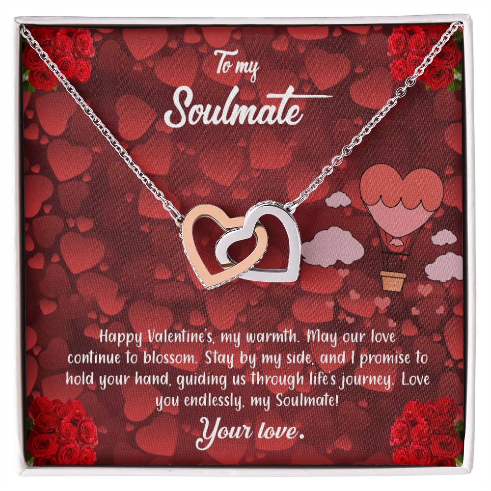 valentine-27b Interlocking Hearts neck, Gift to My Soulmate with Message Card