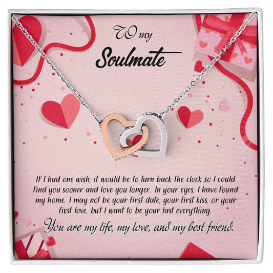 valentine-15b Interlocking Hearts neck, Gift to My Soulmate with Message Card