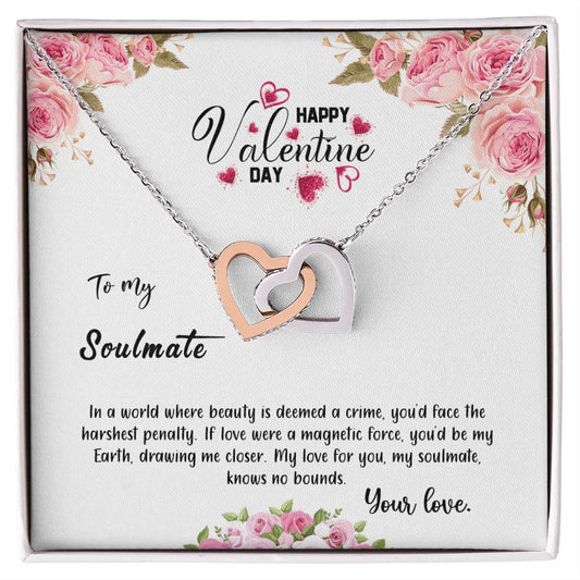 valentine-31b Interlocking Hearts neck, Gift to My Soulmate with Message Card