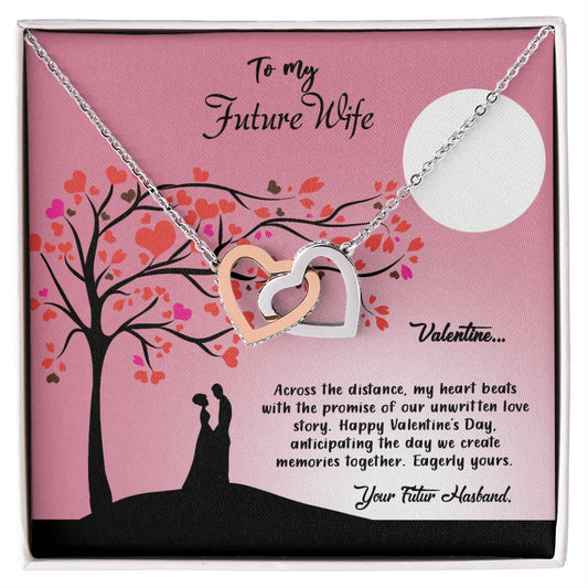 valentine-13d Interlocking Hearts Necklace, Gift to my Future Wife with Beautiful Message Card