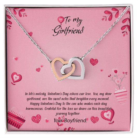 valentine-16c Interlocking Hearts Necklace, Gift to my Girlfriend with Beautiful Message Card