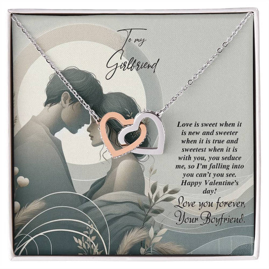 Valentine-st22c Interlocking Hearts Necklace, Gift to my Girlfriend with Beautiful Message Card