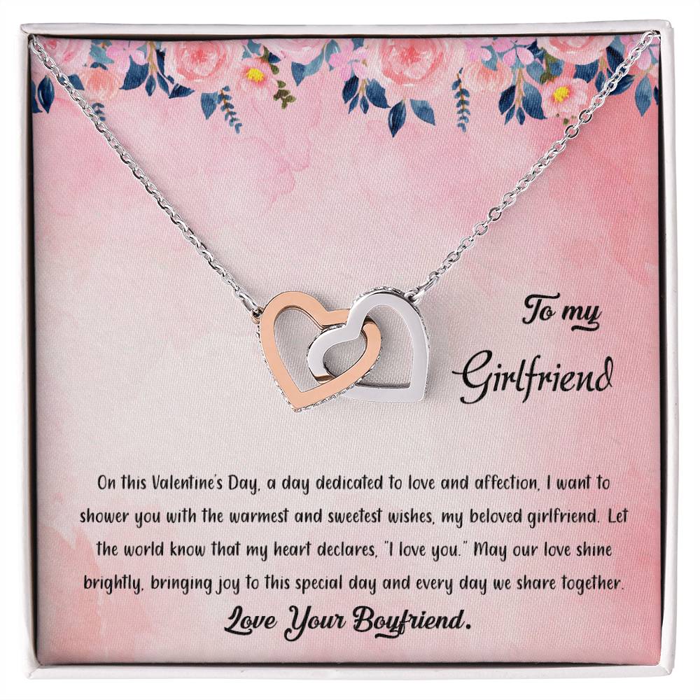 valentine-38c Interlocking Hearts Necklace, Gift to my Girlfriend with Beautiful Message Card