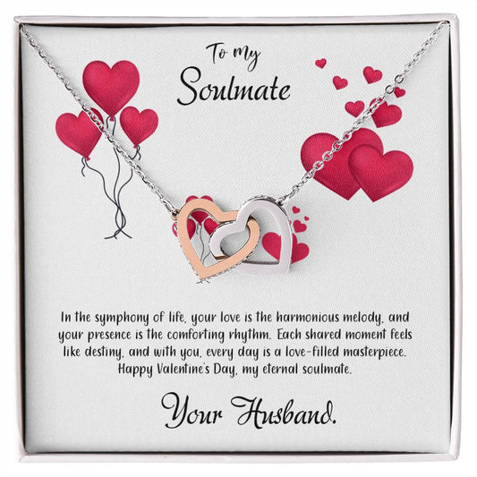 valentine-11b Interlocking Hearts neck, Gift to My Soulmate with Message Card