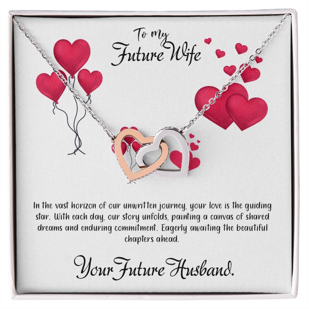 valentine-11d Interlocking Hearts Necklace, Gift to my Future Wife with Beautiful Message Card