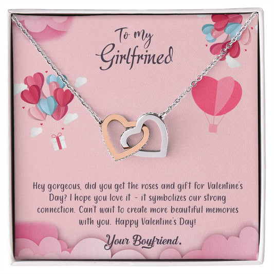 valentine-28c Interlocking Hearts Necklace, Gift to my Girlfriend with Beautiful Message Card