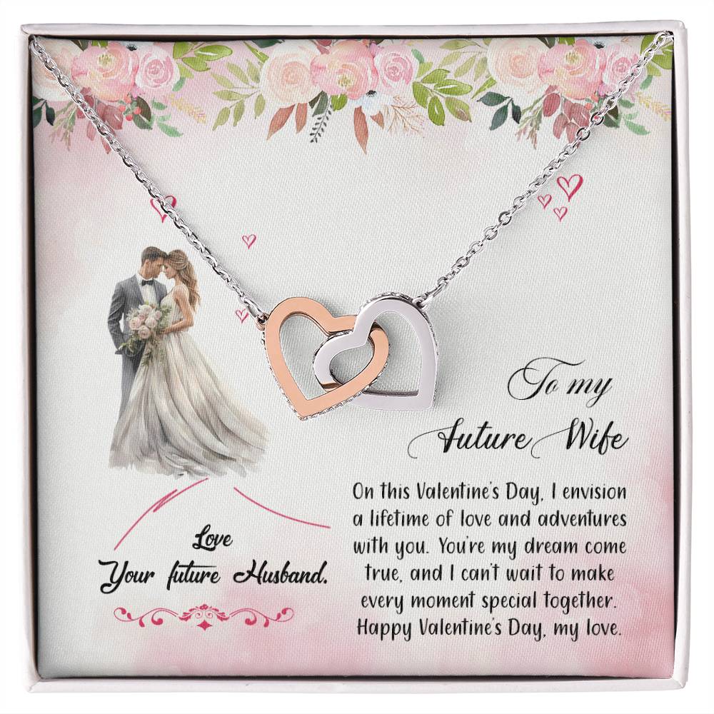 valentine-6d Interlocking Hearts Necklace, Gift to my Future Wife with Beautiful Message Card